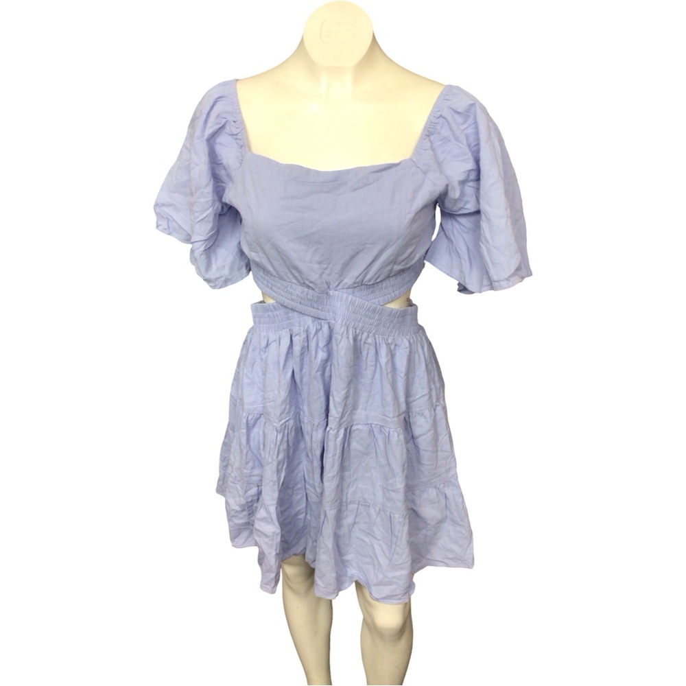 Shy Velvet Lavender Puff Sleeve Cut Out Mini Dress XL